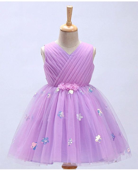 Babyhug Sleeveless Party Wear Tutu Frock Corsage & Sequin Applique - Lavender