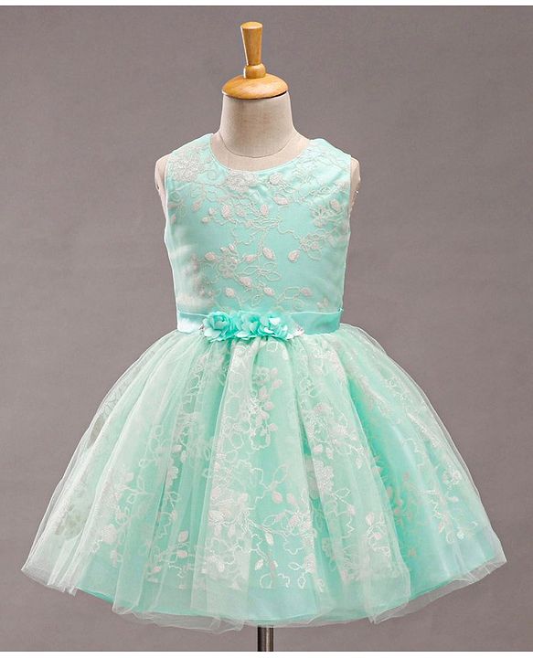 Babyhug Sleeveless Party Wear Frock With Corsage - Mint