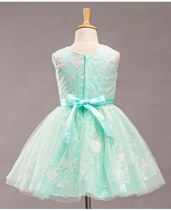 Babyhug Sleeveless Party Wear Frock With Corsage - Mint