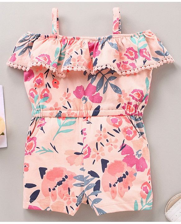 Babyhyg Cold Shoulder Sleeves Jumpsuit Floral Print - Pink