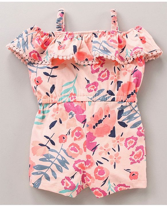Babyhyg Cold Shoulder Sleeves Jumpsuit Floral Print - Pink