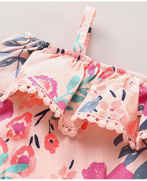 Babyhyg Cold Shoulder Sleeves Jumpsuit Floral Print - Pink