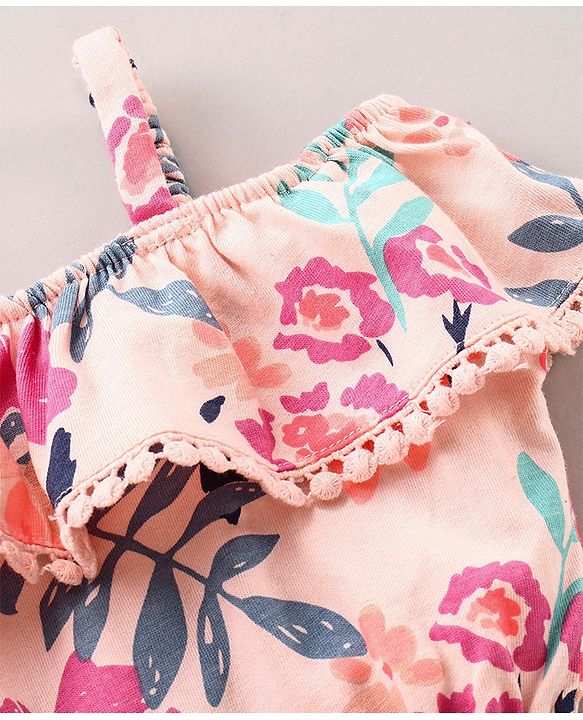 Babyhyg Cold Shoulder Sleeves Jumpsuit Floral Print - Pink
