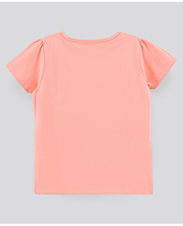 Pine Kids Half Sleeves Biowashed Top & Pyjama Nightwear Set Heart & Stars Print - Peach Pink