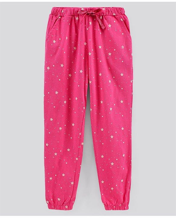 Pine Kids Half Sleeves Biowashed Top & Pyjama Nightwear Set Heart & Stars Print - Peach Pink