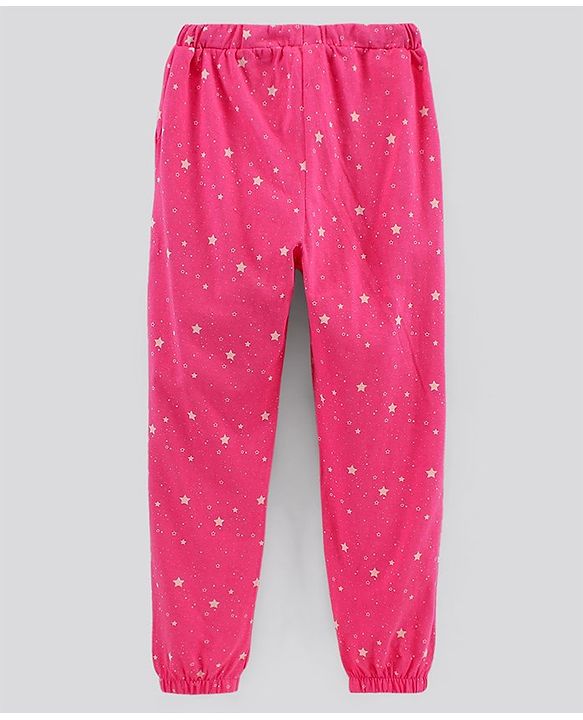 Pine Kids Half Sleeves Biowashed Top & Pyjama Nightwear Set Heart & Stars Print - Peach Pink
