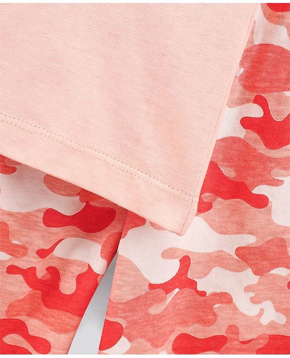 Pine Kids Half Sleeves Bio Washed Pyjama Set Text Print - Peach