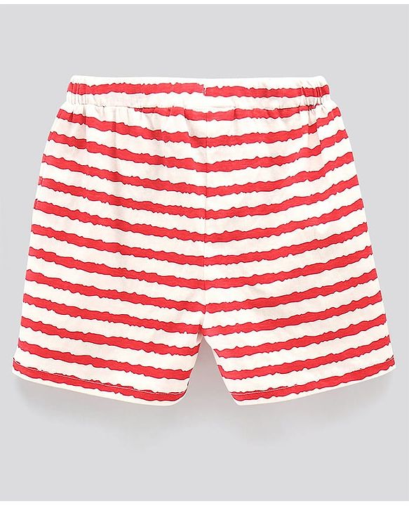 Pine Kids Bio Washed Half Sleeves T Shirt and Shorts Set Popcorn Print - Red