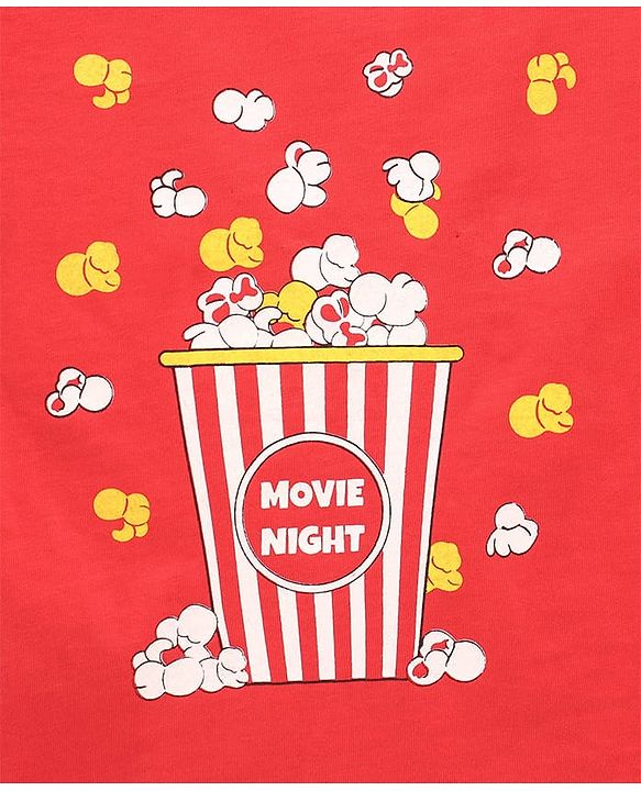 Pine Kids Bio Washed Half Sleeves T Shirt and Shorts Set Popcorn Print - Red