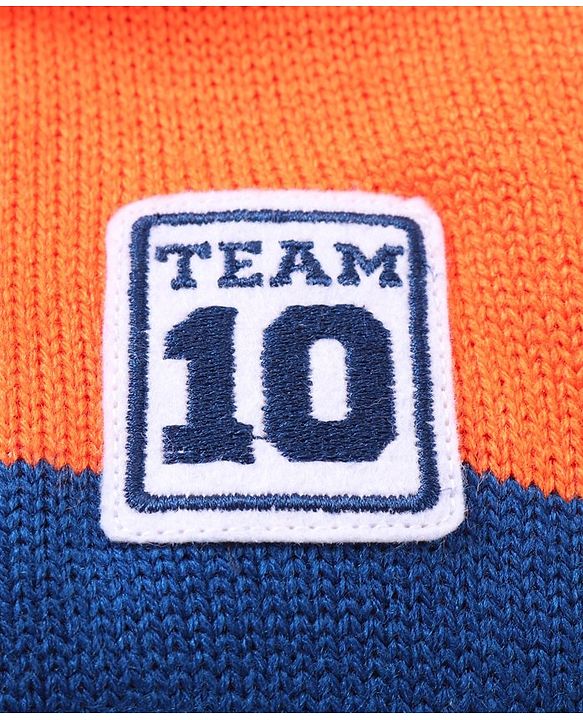 Babyhug Full Sleeves Knit Striped Pullover Text Patch - Navy Blue Orange