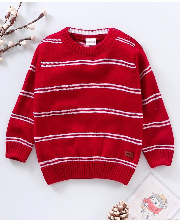 Babyhug Full Sleeves Knit Striped Pullover - Red