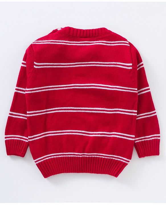 Babyhug Full Sleeves Knit Striped Pullover - Red