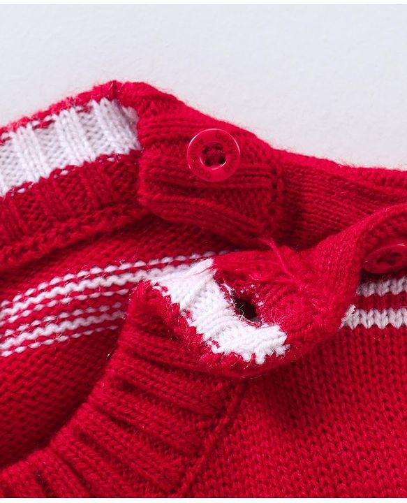 Babyhug Full Sleeves Knit Striped Pullover - Red