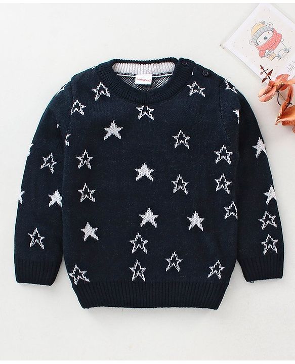 Babyhug Full Sleeves Pullover Sweater Star Design - Navy