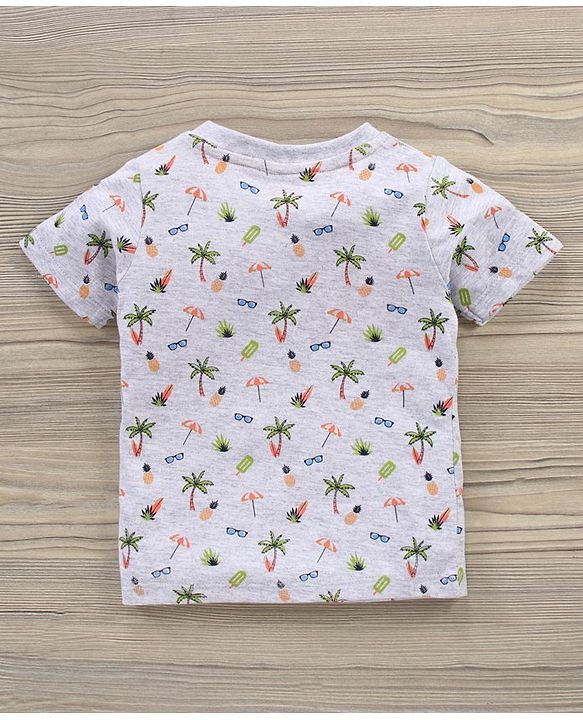 Babyhug Cotton Knit Half Sleeves T-Shirt & Shorts Beach Printed - Grey Orange