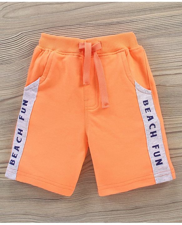 Babyhug Cotton Knit Half Sleeves T-Shirt & Shorts Beach Printed - Grey Orange