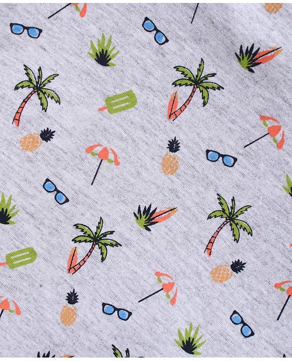 Babyhug Cotton Knit Half Sleeves T-Shirt & Shorts Beach Printed - Grey Orange