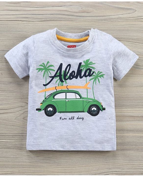 Babyhug Half Sleeves Tee & Shorts Car Print - Light Grey Navy Blue