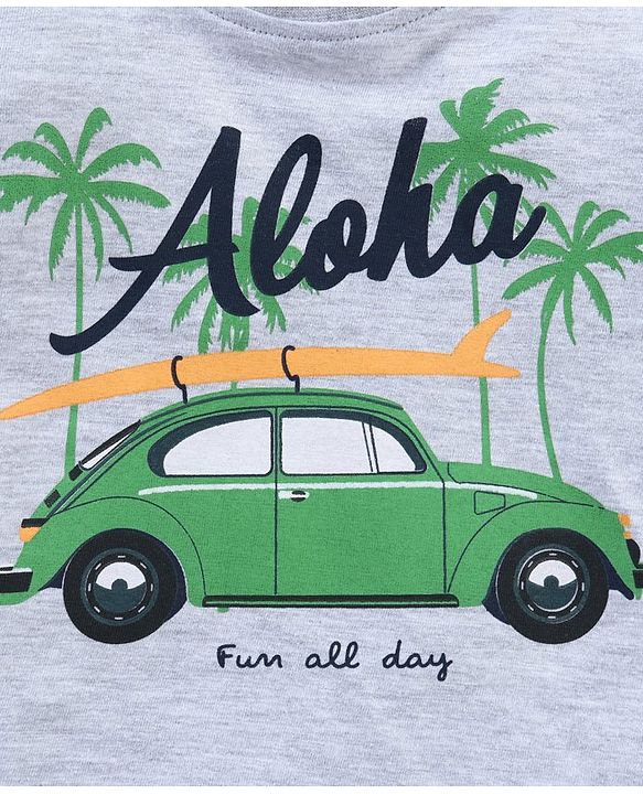 Babyhug Half Sleeves Tee & Shorts Car Print - Light Grey Navy Blue