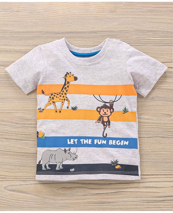 Babyhug Half Sleeves Knit T-Shirt & Shorts Set Animal & Text Print - Dark Blue White