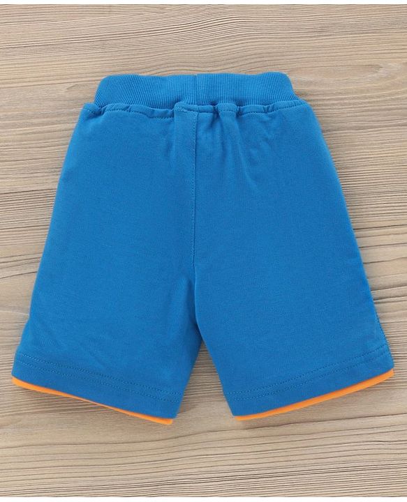 Babyhug Half Sleeves Knit T-Shirt & Shorts Set Animal & Text Print - Dark Blue White