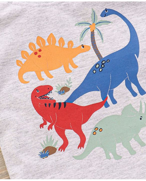 Babyhug Half Sleeves Knit T-Shirt & Shorts Set Dino Print & Patch - Grey Yellow