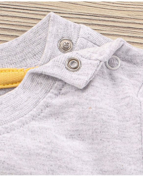 Babyhug Half Sleeves Knit T-Shirt & Shorts Set Dino Print & Patch - Grey Yellow