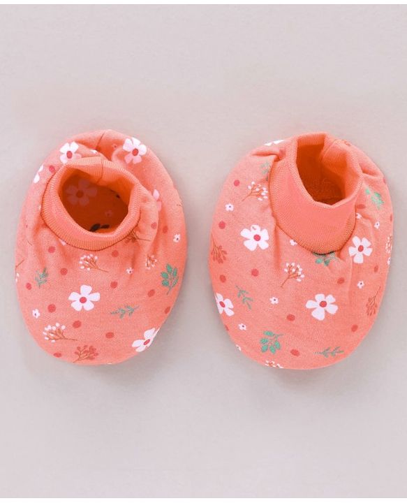 Babyhug 100% Cotton Cap Mitten Booties Set Floral Printed - Pink