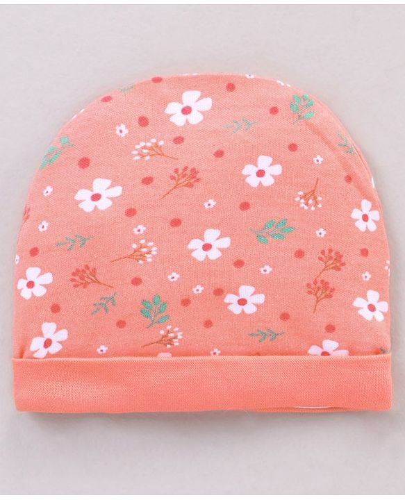 Babyhug 100% Cotton Cap Mitten Booties Set Floral Printed - Pink