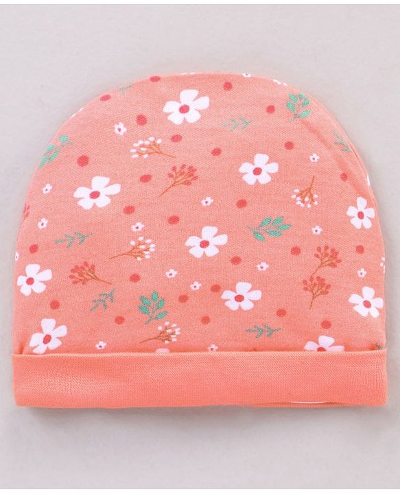 Babyhug 100% Cotton Cap Mitten Booties Set Floral Printed - Pink
