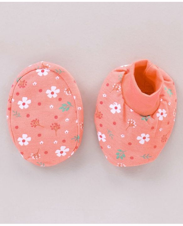 Babyhug 100% Cotton Cap Mitten Booties Set Floral Printed - Pink
