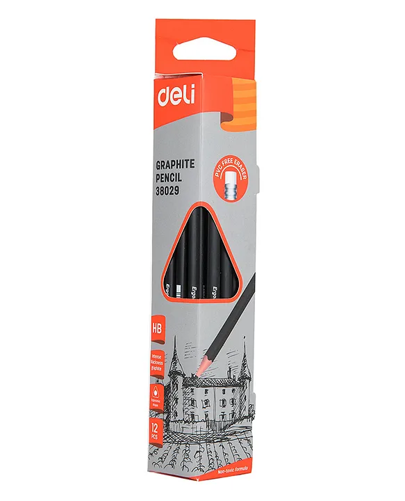 Deli Intense Black Writing Drawing Sketching Graphite Pencil with Eraser  Presharpened Smooth HB Triangular Barrel Pencil 12 Pieces E38029 Online in  India, Buy at Best Price from  - 11077859
