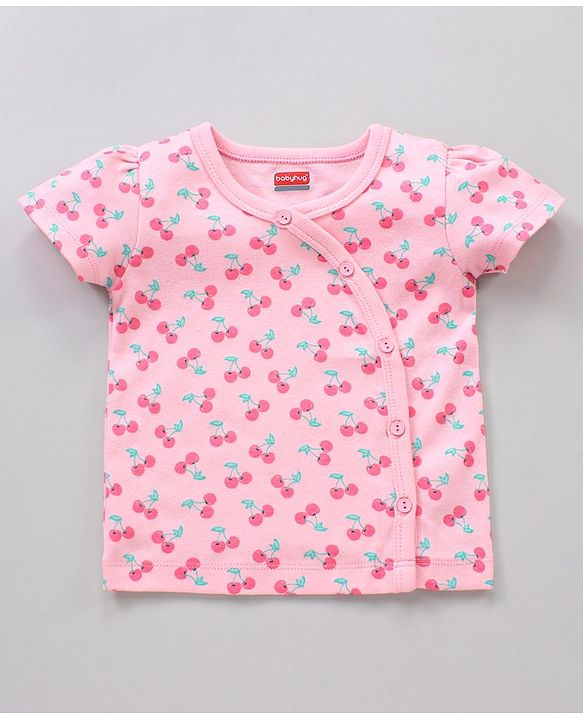Babyhug Half Sleeves 100% Cotton Vests Stripe And Cherry Print Pack Of 3 - Pink Green