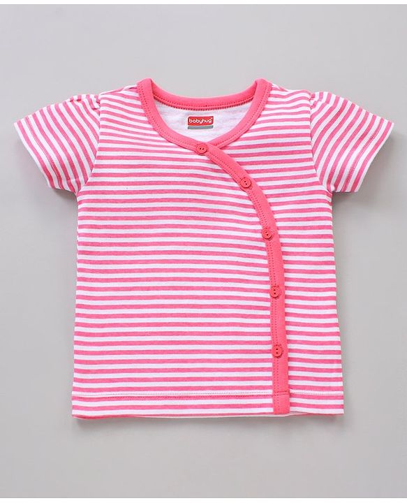 Babyhug Half Sleeves 100% Cotton Vests Stripe And Cherry Print Pack Of 3 - Pink Green
