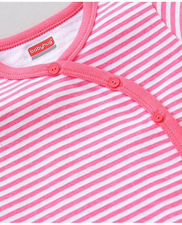 Babyhug Half Sleeves 100% Cotton Vests Stripe And Cherry Print Pack Of 3 - Pink Green