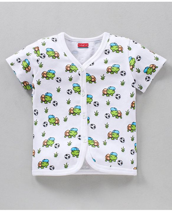 Babyhug Half Sleeves 100% Cotton Vests Tortoise And Stripe Print Pack of 3 - Blue Orange White