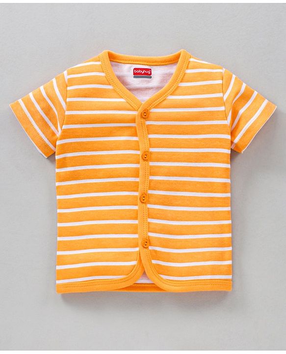 Babyhug Half Sleeves 100% Cotton Vests Tortoise And Stripe Print Pack of 3 - Blue Orange White