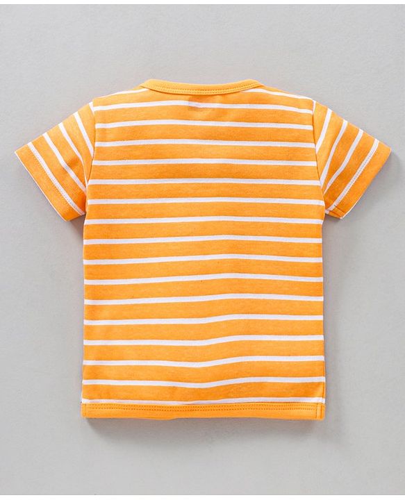 Babyhug Half Sleeves 100% Cotton Vests Tortoise And Stripe Print Pack of 3 - Blue Orange White