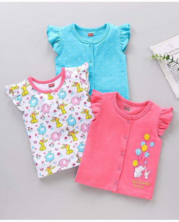 Babyhug Short Cap Sleeves 100 % Cotton Printed Vests Pack of 3 - Mutlicolor