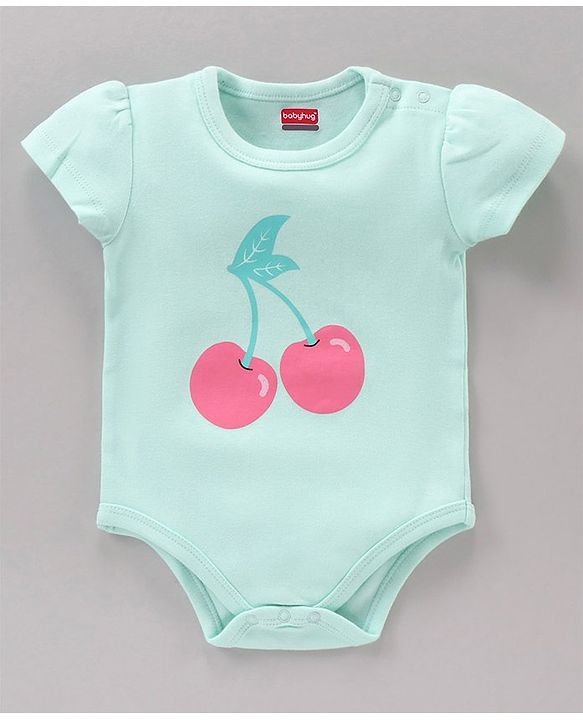 Babyhug 100% Cotton Half Sleeves Cherry Printed and Striped Onesies Pack of 3 - Blue Pink