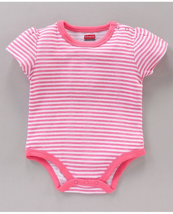 Babyhug 100% Cotton Half Sleeves Cherry Printed and Striped Onesies Pack of 3 - Blue Pink