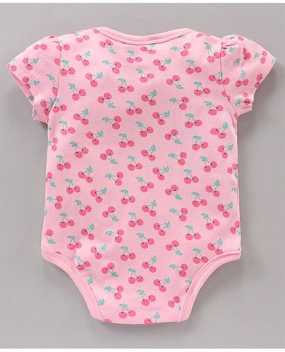 Babyhug 100% Cotton Half Sleeves Cherry Printed and Striped Onesies Pack of 3 - Blue Pink