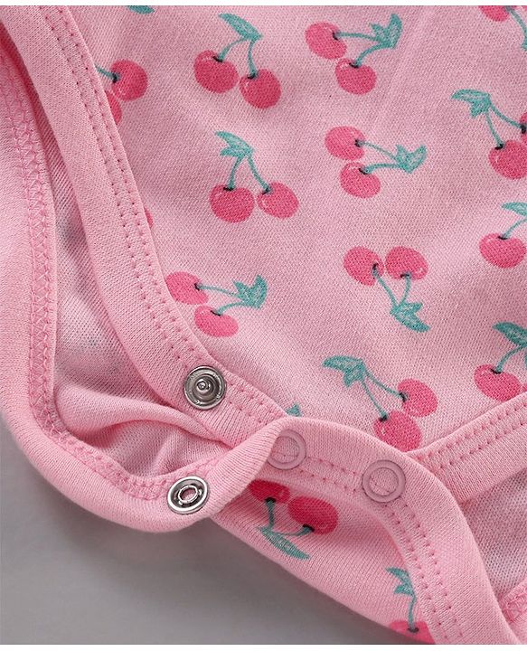 Babyhug 100% Cotton Half Sleeves Cherry Printed and Striped Onesies Pack of 3 - Blue Pink