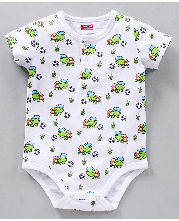 Babyhug 100% Cotton Half Sleeves Onesies Stripes & Turtle Print Pack Of 3 - Orange Blue White