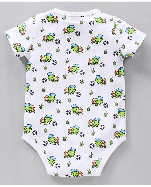 Babyhug 100% Cotton Half Sleeves Onesies Stripes & Turtle Print Pack Of 3 - Orange Blue White