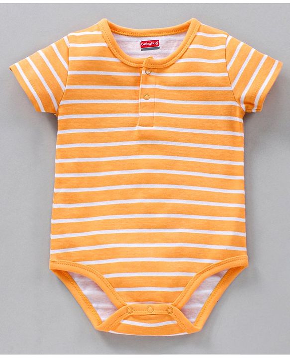 Babyhug 100% Cotton Half Sleeves Onesies Stripes & Turtle Print Pack Of 3 - Orange Blue White