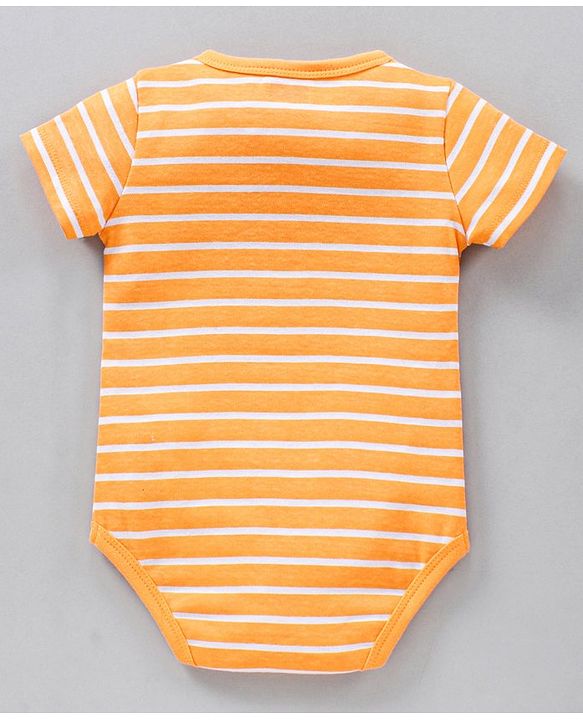 Babyhug 100% Cotton Half Sleeves Onesies Stripes & Turtle Print Pack Of 3 - Orange Blue White