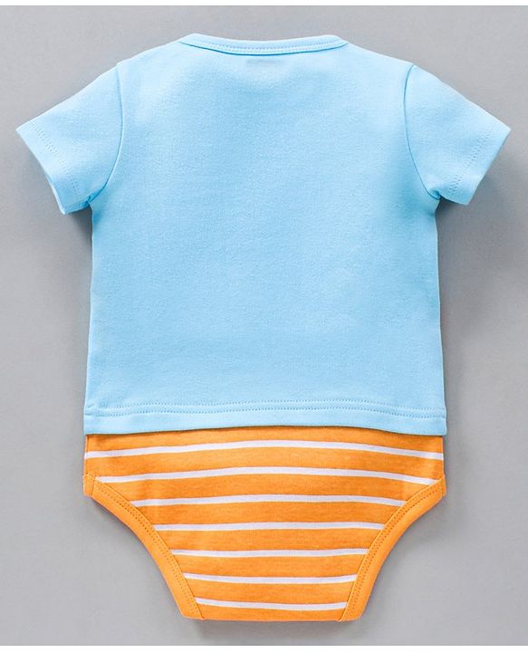 Babyhug 100% Cotton Half Sleeves Onesies Stripes & Turtle Print Pack Of 3 - Orange Blue White