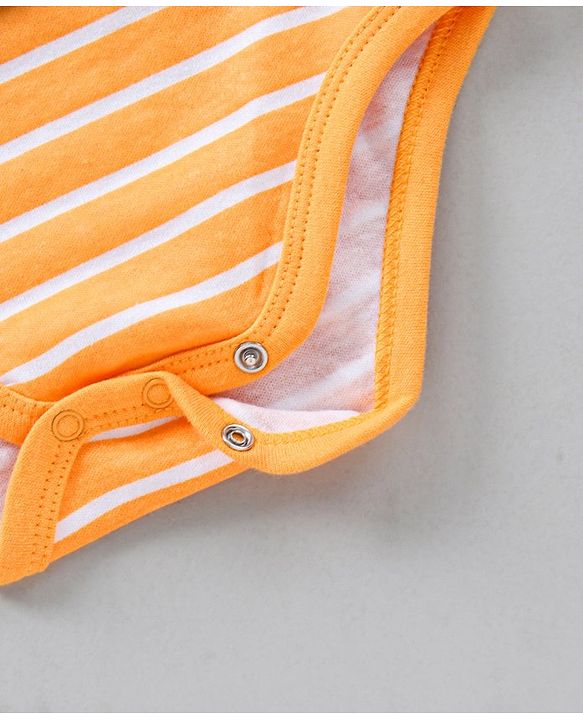 Babyhug 100% Cotton Half Sleeves Onesies Stripes & Turtle Print Pack Of 3 - Orange Blue White