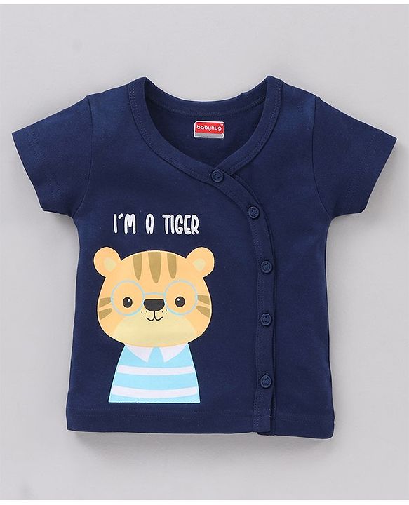 Babyhug 100 % Cotton Vests Striped And Cat Print Pack of 3 - Blue Yellow